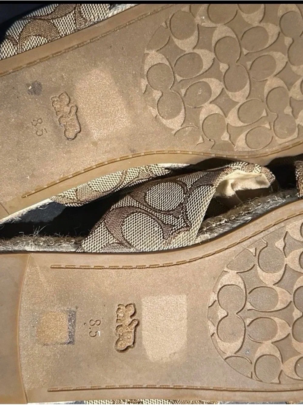 Coach Tan/Brown Signature Canvas Bow Espadrille Slide